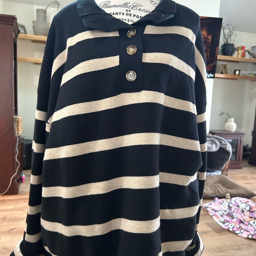 Striped Black and Cream Women's Sweater